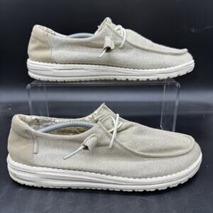 Hey Dude Womens Size 8 Wendy Stretch Sparkling Beige Slip on Loafer121416559